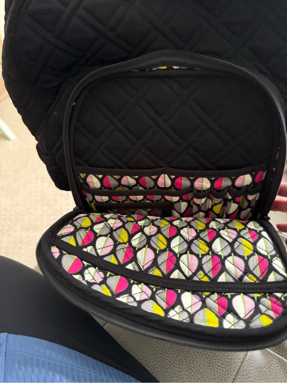 Vera Bradley Black Quilted Backpack with Front Pocket and computer sleeve